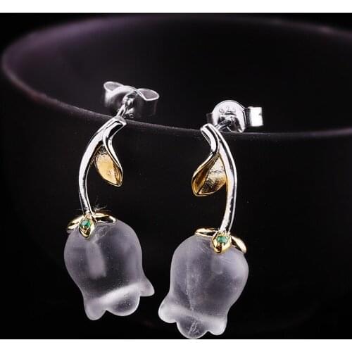 925 Sterling Silver White Crystal Tulip Flower Stud Earrings Fine Jewelry For Women Aestheticism Minimalism Vintage Earring Gift