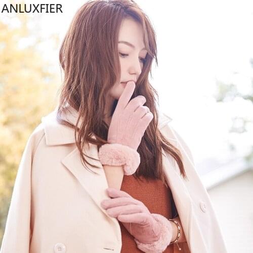 H10060 Women Warm Gloves Ladies Autumn Winter Plush Thermal Mittens Touch Screen Windproof Outdoor Riding Driving Girl Hand Muff