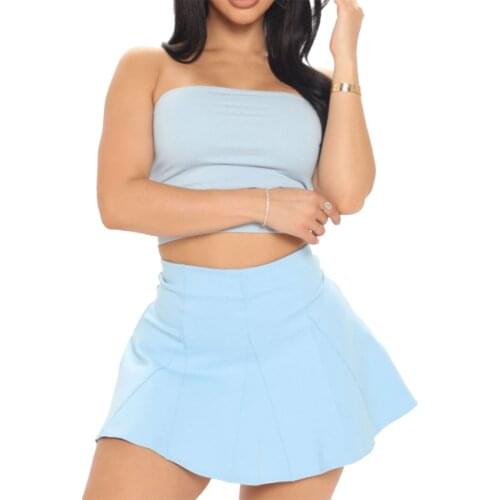 Sexy Summer Women Casual Skirt Solid Color High Waist Pleated Hem Short Dress Blue/ Pink/ Black/ Apricot