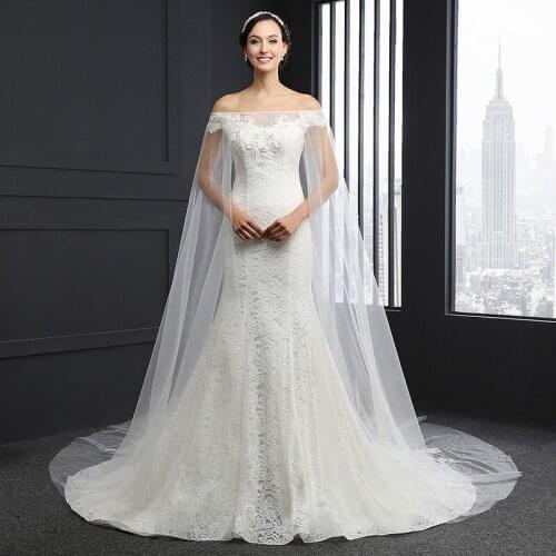 Q-019 wedding dress 2020 Simple lace off shoulder mermaid appliques Elegant vintage pretty beach wedding dress princess
