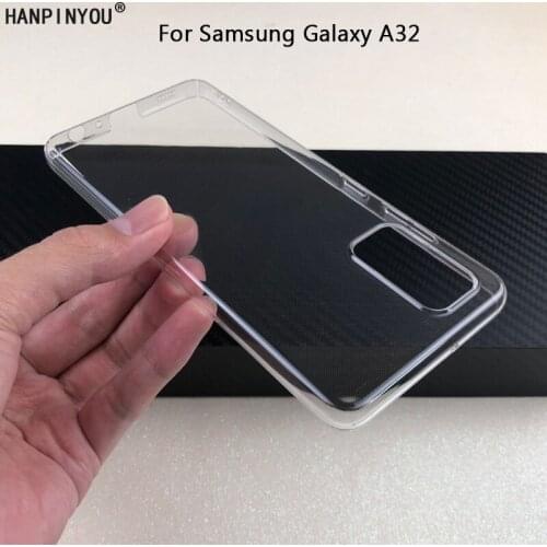 For Samsung Galaxy A32 4G 6.4" Hard PC Camera Protect Case Ultra Thin Clear Hard Plastic DIY Full Cover Protective Skin