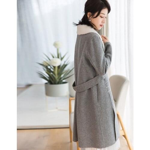 Winter Coat Female Double-side Women Long Wool Coats Lady Spring Autumn Lamb Fur Collar Jacket Outwear 38022 YQ1741
