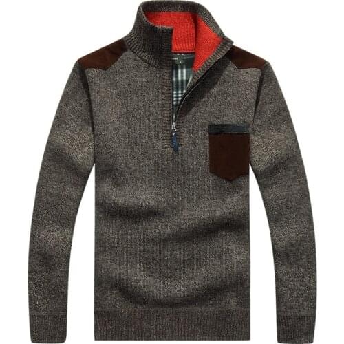 Winter sweater men Plus velvet thickening warm pullover fashion Slim half zipper turtleneck knitted sweater men