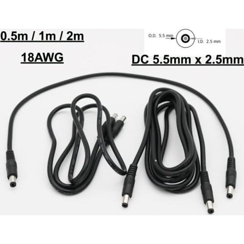 0.5M/1M/2M CCTV Camera DC Power 5.5mm x 2.5mm Male To Male Connector Extension Adapter Cable Wire Cord 18AWG