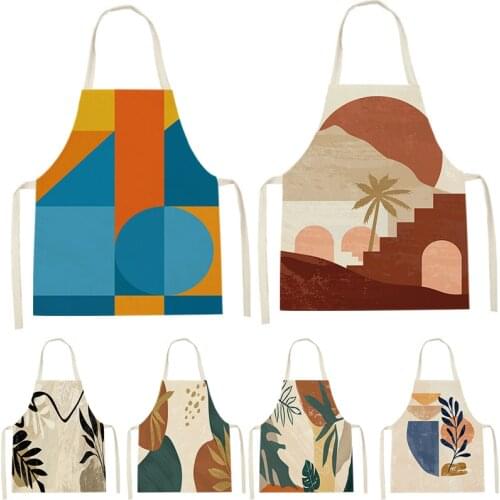 1 Pcs Round Graphic Plant Printing Sleeveless Apron ChildrenS Cleaning Household Men And Women Kitchen Waist Bib Anti-Fouling