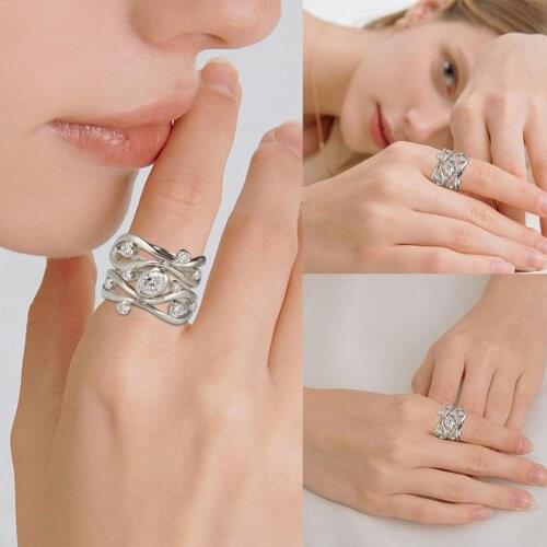 1pc Fashion Style Ladies Geometric Round Crystal Ring Jewelry Rhinestone Hand Gift Shiny Ring Accessories W9P5