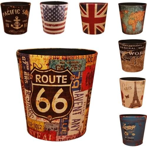 27cm PU Leather Rubbish Bin Retro Wastepaper Basket Creative Office Paper Basket Vintage Without Lid Dustbin 8 Patterns