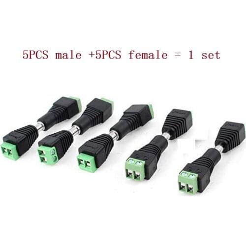 5Set 10 pcs Solderless 2.1mm x 5.5mm Female Male DC Power Plug Adapter Female Plug Jack Adapter Connector Male Plug Socket green