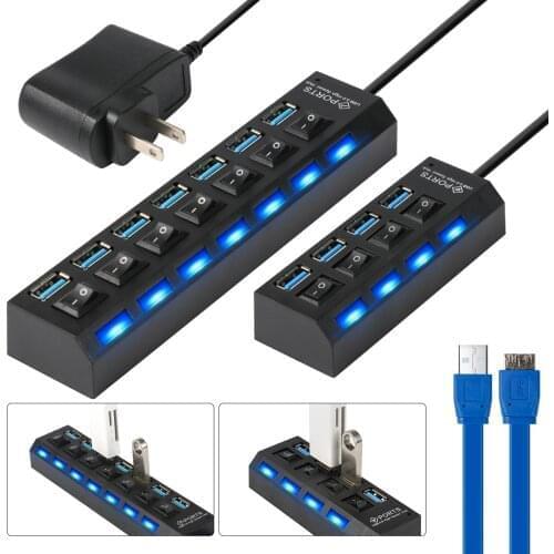 7 port/4 port USB 3.0 multi-function charger HUB with power on/off switch High speed adapter cable power supply for PC laptop