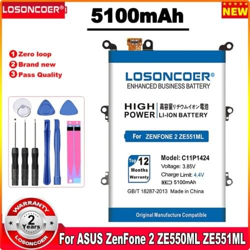LOSONCOER 5100mAh C11P1424 Battery For Asus Zenfone 2 ZE551ML ZE550ML 5.5 inch Z00AD Z00ADB Z00A Z008D Phone Battery