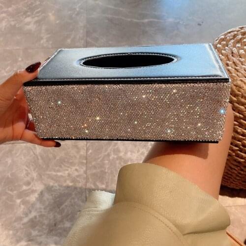 Car paper towel rack storage shiny diamond paper towel set bathroom napkin rack household desktop decorative PU paper towel box