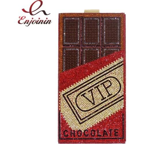 Shiny Red Diamonds Money Evening Clutch Bags Chocolate Design Shoulder Bag Purse for Women Elegant Small Square Dollar Chain Bag