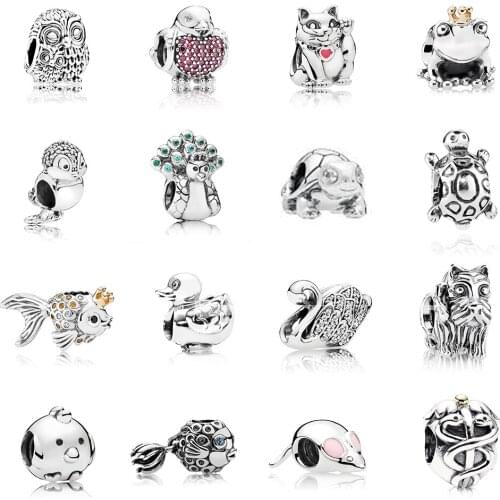 Fashion New 100% 925 Sterling Silver Owl Fish Frog And Other Animal Collection Charm Stringing Diy Bracelet Jewelry Gift
