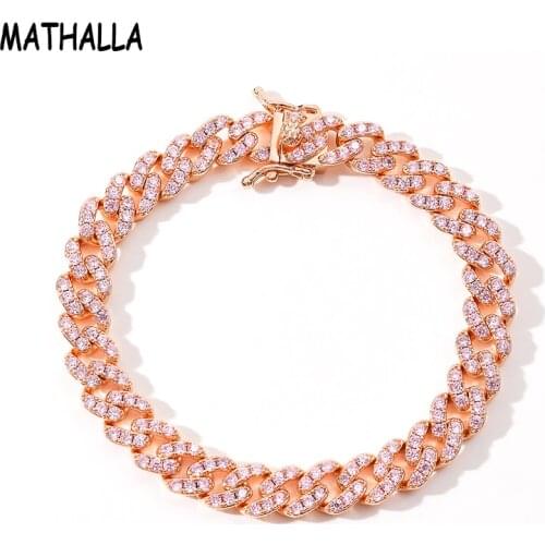MATHALLA 9mm CZ Cuban Chain Bracelet Miami Lock Ice Out Pavé Cubic Zirconia Jewelry Hip Hop Men’s Jewelry as a Gift