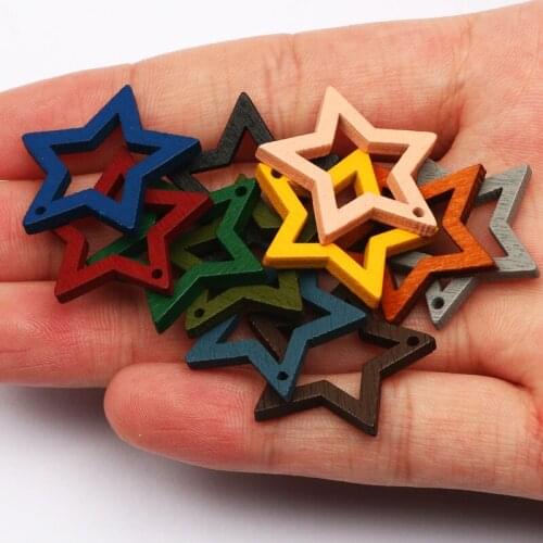 30pcs/lot Star Natural Wood Beads Wooden 24mm Loose Spacer Beads For DIY Jewelry Making Charm Necklace Bracelet Accessories