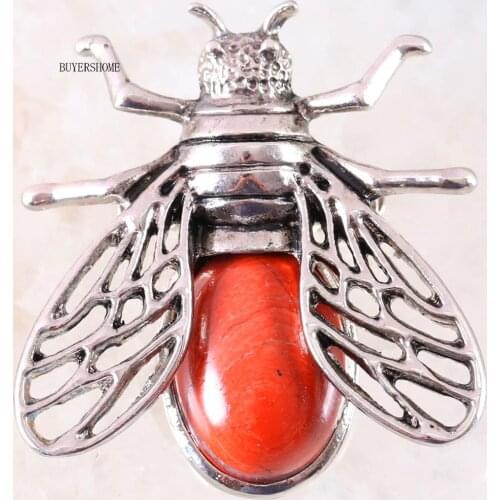 Cicada Brooch Natural Stone Red Jaspers CAB Cabochon Bead Pendant For Men Women Jewelry Gift 1Pcs K627