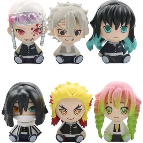 6Pcs/Set Demon Slayer Q Version Kanroji Mitsuri Uzui Tengen Rengoku Kyoujurou Action Figure Movie Model Toys Doll