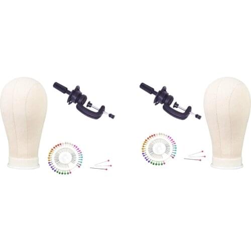 2Pieces Canvas Mannequin Head Drying Wig Making Head + Free Clamp Stand Pins