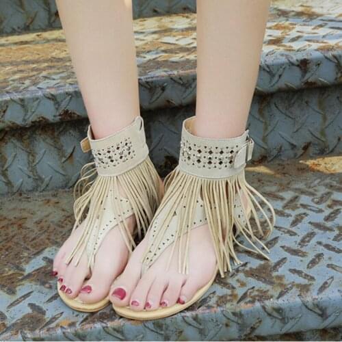HENGSONG Summer Women Bohemian Sandals Flats Tassels Casual Summer Shoes Woman Flip Flop Slipper Beach Sandals Zapatos Mujer