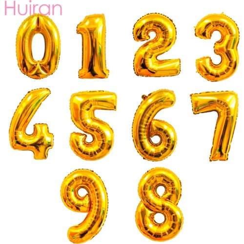 HUIRAN 32inch Gold Number Balloon Birthday Party Favors Foil Ballon Baloon Balon Anniversary Wedding Happy Birthday Party Decor