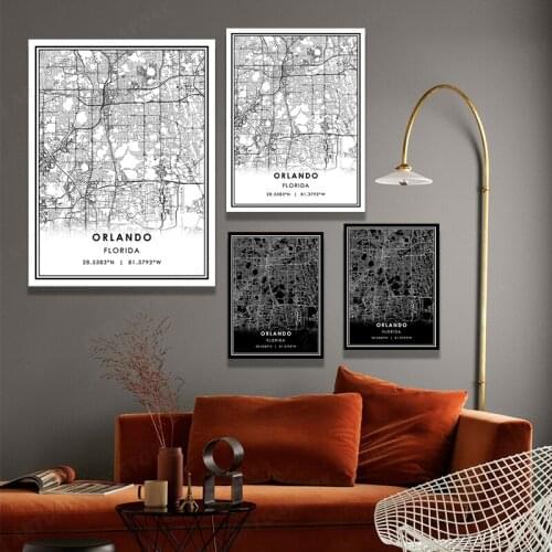 ORLANDO Map Canvas Prints Wall Art Pictures Painting Wall Art For Living Room Home Office Hotel Apartment Decor