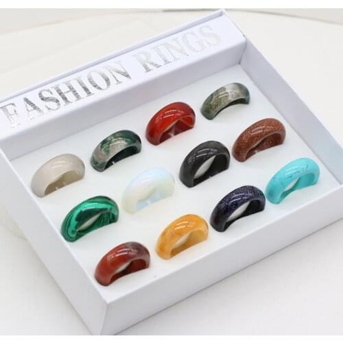 12pcs Mix Color Natural Agates Stone Rings Suit Piece fit Women Jewerly Rings Gift Match Exquisite Gift Box Size 8mm