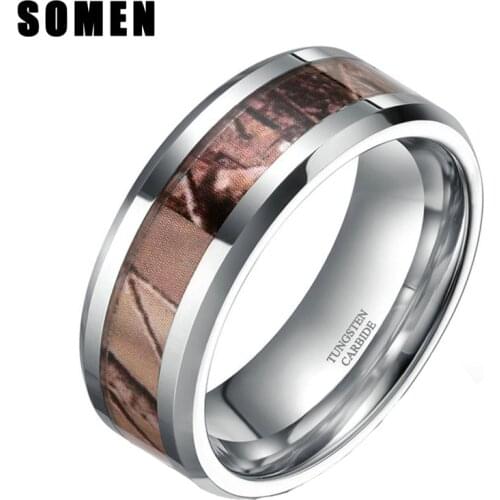 New Men Tungsten Carbide Ring Wedding Engagement Band Autumn Leaves Camo Inlay Rings 8MM