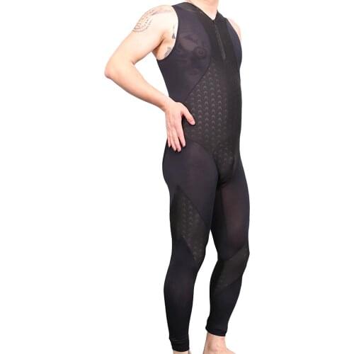 Mens Full-Body One-Piece Swimsuit Fish Scale Pattern Swimming Cloth Patchwork Sleeveless Playsuits Beach Surf Tights Jumpsuits