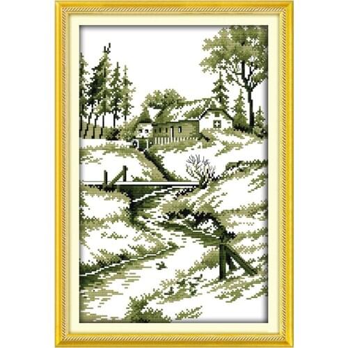 Joy Sunday Cross Stitch Tool Kit Nostalgic Landscape Printing 11ct14ct Count Canvas Fabric Embroidery Cross Stitch EmbroideryKit