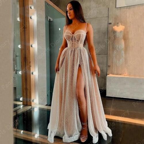 New Arrival Sweetheart A-Line Glitter Prom Dreses 2021 Arabic Dubai Sequined Evening Dress Floor length Party Prom Gowns Robes
