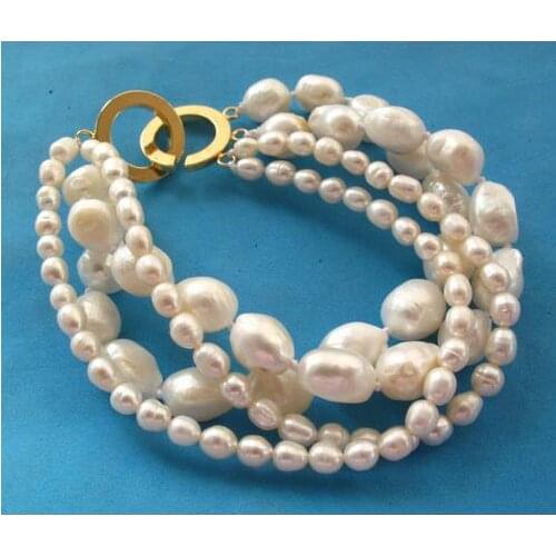 New Arriver Unique Pearl Bracelet 4 Strands White Rice Baroque Genuine Freshwater Pearls Bracelet Handmade Real Pearl Jewelry