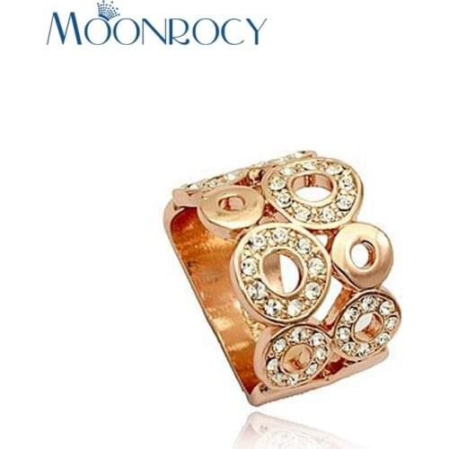 MOONROCY Rose Gold Color Wedding Rings Jewelry Wholesale Cubic Zirconia Hyperbole Trendy Crystal Rings For Women Girls Gift