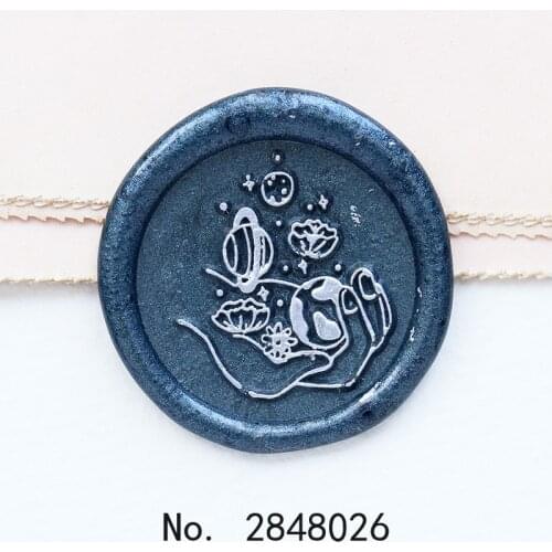 Planet and hand Wax Seal stamp,Party Wax Seal Stamp Kit invitation seals,gift envelop packing seal,Seal Stamp,flower stamps