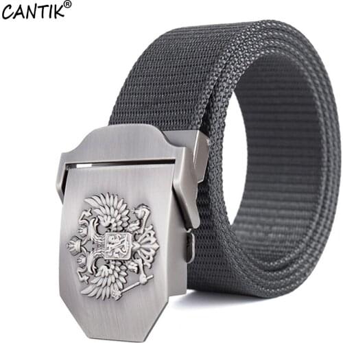 CANTIK Unique Russina Flag Automatic Buckle Metal Belts Quality Nylon Striped Belt for Men Clothing Jeans Accessories CBCA155