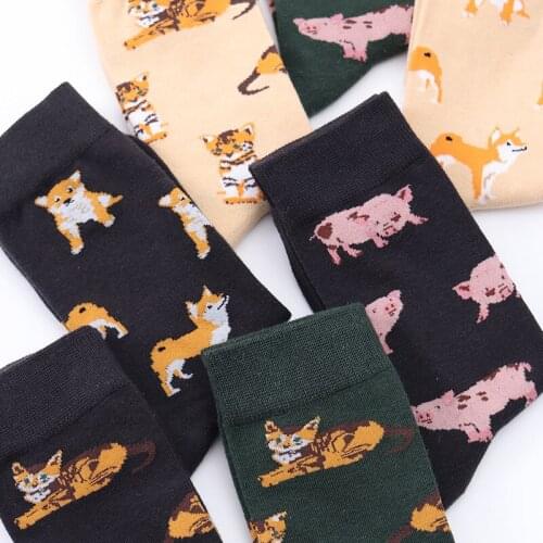 2018 New cute pet collection cotton jacquard socks cute Shiba Inu orange cat cute pig combed cotton ladies clothing funny socks
