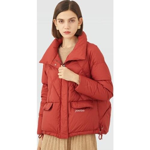 2021 Autumn Winter Diamond Lattice Down Jacket Women Short Thick Stand Up Drawstring Loose Lightweight Puffer Coat Ladies Wear
