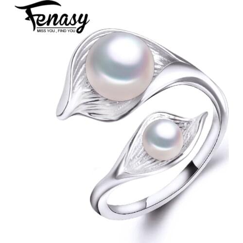 FENASY New Natural Freshwater Pearl Rings For Women Trendy Fashion Party Double Layered 925 Sterling Silver Ring Idea Gift