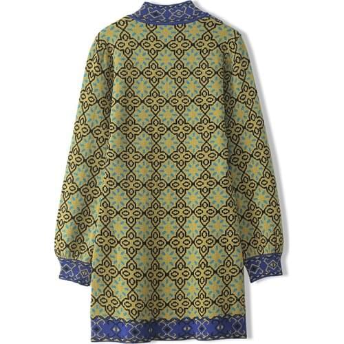 Luxury Autumn High Quality Pullover Lady Dress Jacquard Geometrical Knitted Tops Vintage Diamond Button Womens Sweater Dresses