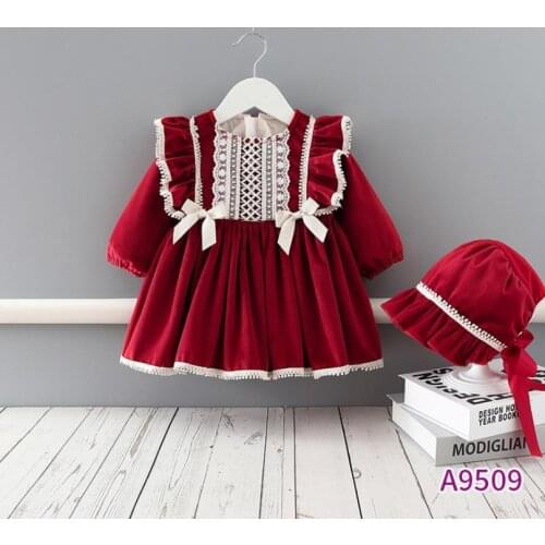 2pcs Winter Wear Baby Girls Christmas Clothes Set Kids Dresses Thicken Velvet Dress Girls Spanish Clothes with Hat L773
