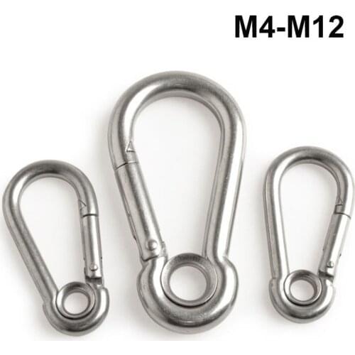 1Pcs 304 Stainless Steel Carabiners With Hole Climbing Gear Safety Snap Hooks Spring Buckle M4~M12 Connector Rings M4-M12