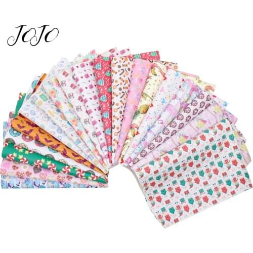 JOJO BOWS 22*30cm 10pc Faux Synthetic Leather Fabric Sheet Set For Craft Random Mixed Printed Sheet For Needlework DIY Hair Bows