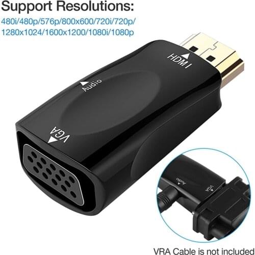 1080P HDMI Male to VGA Female Adapter Video Converter 3.5mm Audio Output Cable Hot