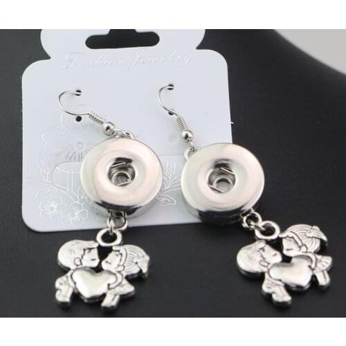 19styles to choose! New Cute Boy Girl Lovers Heart Dangle Earrings With 18mm Metal Button Charm Snap Earrings Diy Snap Jewelry