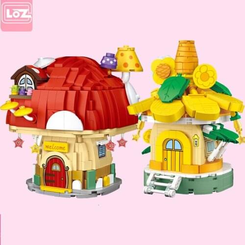2020 New LOZ mini building block street view Sunflower Mushroom house assemble bricks educational toys for kids gifts 4103 4104
