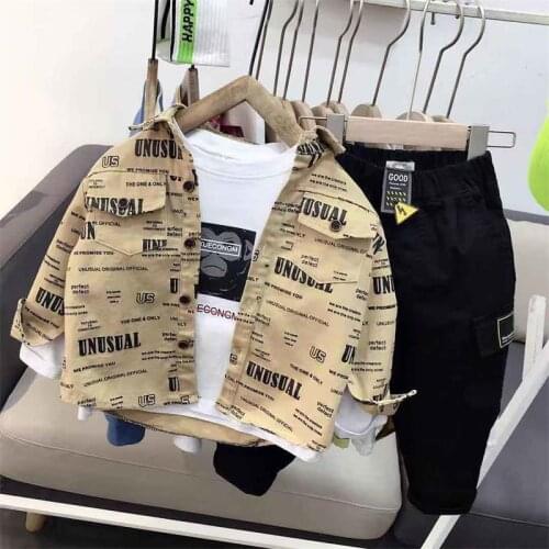 Spring Autumn Baby Girl Boy Clothing Suits Casual Sport Cotton Denim Coat+T-Shirt +Pants 3PCS/Sets Kid Child Toddler Tracksuits