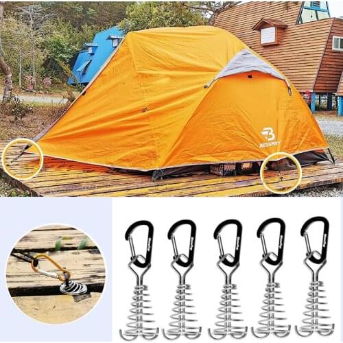 5 Pcs Steel Tent Rope Tightener with Carabiner Clips Adjuster Tensioner Outdoor Camping Windproof Spring Tent Buckle Accessories