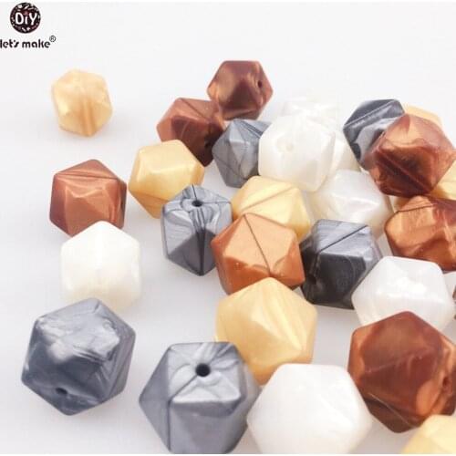 Lets Make Silicone Teether Metallic Copper Pearl White Geometric/Hexagon Silicone 50pc DIY Teething Necklace Beads For Teether