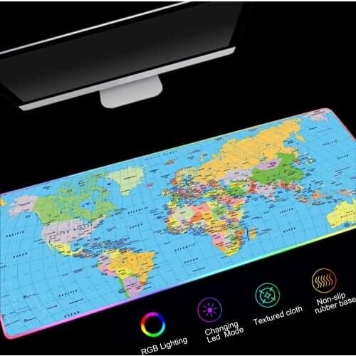 900x400mm Gaming Mouse Pad Large 80x30cm RGB Mousepad World Map Desk Computer Mouse Pad Gamer Mouspad LED Backlight Keyboard Mat