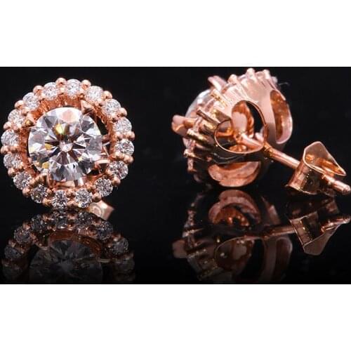 AEAW 0.5carat 5MM Round Brilliant Cut Moissanite Stud Earring Push Back Solid 14k Rose Gold Fine For Lady Certificated