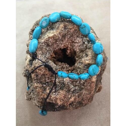 Natural Blue Strand Turquoise Stone Adjustable Female-Male Bracelet
